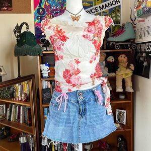 Vintage Delia's off the shoulder cowl neck floral top with bow details